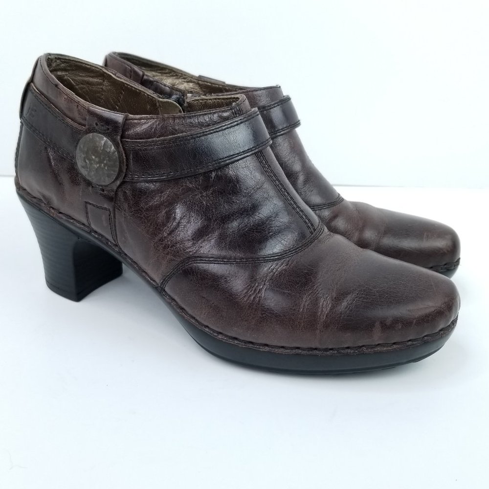 Josef Seibel Womens 37 Brown Leather Chunk Heel Low Top Zip Up Ankle Boot Bootie